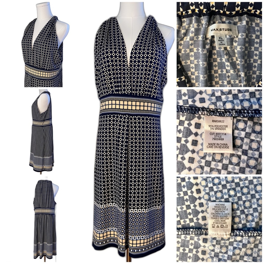 Max Studio size XL NWOT navy blue & yellow sleeveless dress